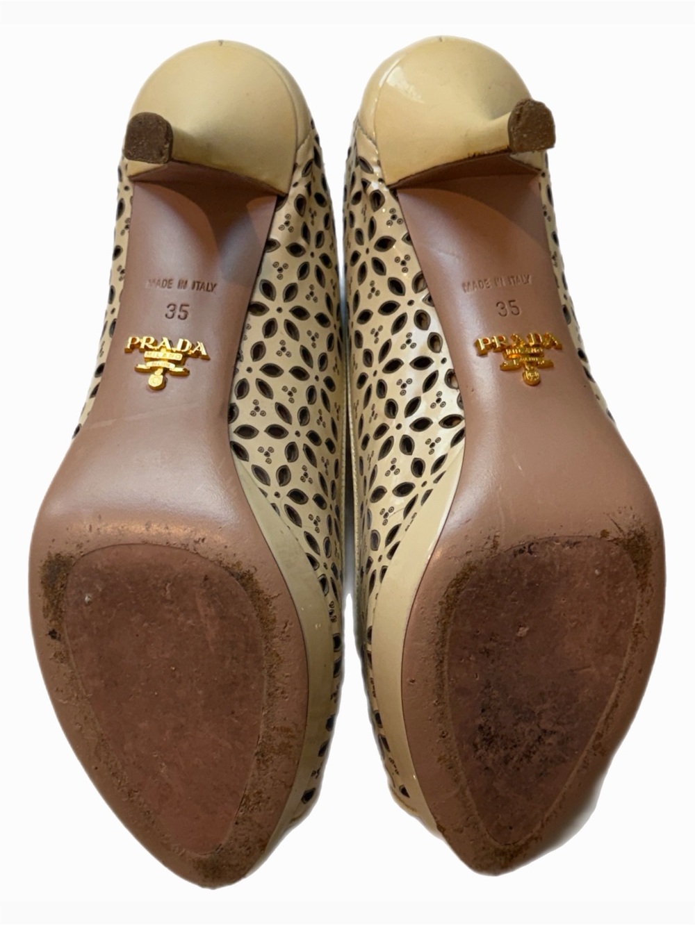 Prada Yellow Patent Leather Perforated Peep-Toe Heels - Picture 4 of 4